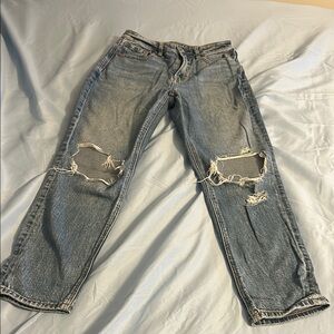 American Eagle Outfitters Blue Relaxed Jeans with Distressed Knees